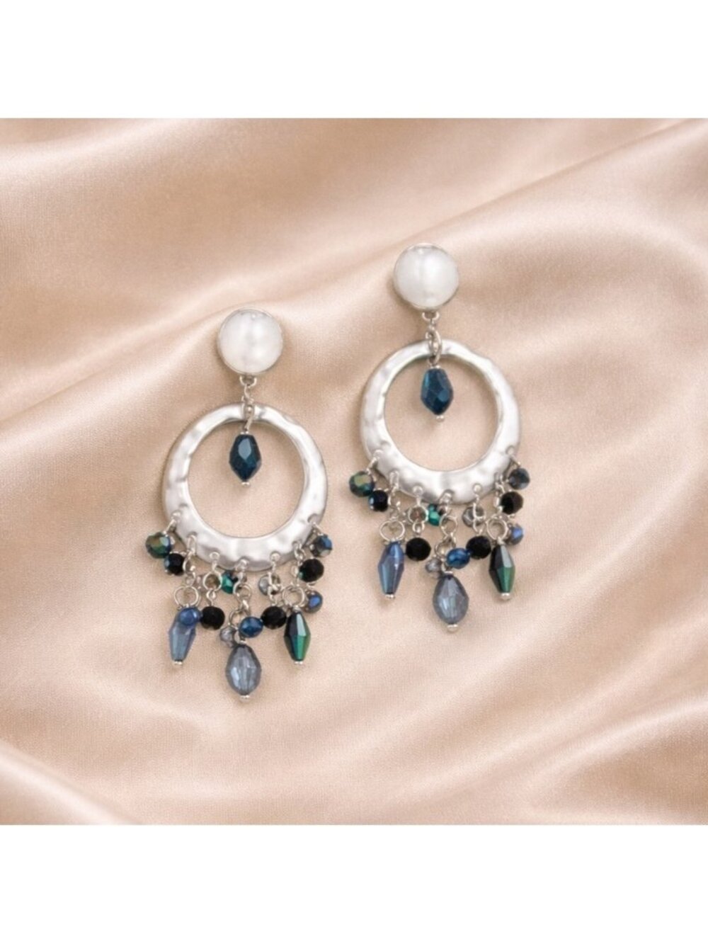 Vintage Silver Blue Crystal Earrings